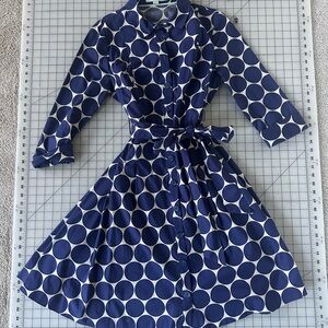 Boden Navy/ Purple Polka Dot 3/4 sleeve Dress